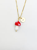 Mushroom Necklace, Red Mushroom Charm, Valentine Gift, Birthday Gift, Personized Initial Necklace, N5037