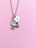 Silver Rooster Charm Necklace, Personalized Initial, Farmer Gift