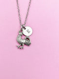 Silver Rooster Charm Necklace, Personalized Initial, Farmer Gift