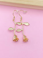 Gold Beautiful Rose Charm Earrings Everyday Gifts Ideas Personalized Customized Made to Order Jewelry, N5463