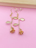 Gold Beautiful Rose Charm Earrings Everyday Gifts Ideas Personalized Customized Made to Order Jewelry, N5463