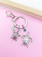 Silver Turtle or Sea Turtle Charm Keychain Everyday Gift Idea Personalized Customized Monogram Made to Order Jewelry, BN1248