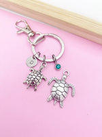 Silver Turtle or Sea Turtle Charm Keychain Everyday Gift Idea Personalized Customized Monogram Made to Order Jewelry, BN1248