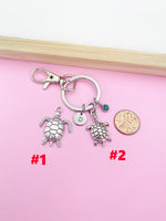 Silver Turtle or Sea Turtle Charm Keychain Everyday Gift Idea Personalized Customized Monogram Made to Order Jewelry, BN1248