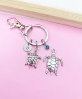 Silver Turtle or Sea Turtle Charm Keychain Everyday Gift Idea Personalized Customized Monogram Made to Order Jewelry, BN1248