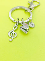 Silver Piano Treble Clef Music Note Charm Keychain Everyday Gift Idea Personalized Customized Made to Order Jewelry, BN2567