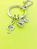 Silver Piano Treble Clef Music Note Charm Keychain Everyday Gift Idea Personalized Customized Made to Order Jewelry, BN2567