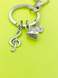 Silver Piano Treble Clef Music Note Charm Keychain Everyday Gift Idea Personalized Customized Made to Order Jewelry, BN2567