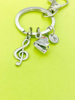 Silver Piano Treble Clef Music Note Charm Keychain Everyday Gift Idea Personalized Customized Made to Order Jewelry, BN2567