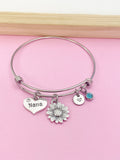 Silver Nana Sunflower Heart Charm Necklace Mother Day Gift Idea for Grandmother Personalized Customized Made to Order, N3262