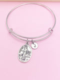 Saint Luke Charm Bangle Bracelet, Personalized Initial, Daughter Gift