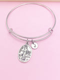 Saint Luke Charm Bangle Bracelet, Personalized Initial, Daughter Gift