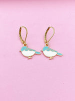 Gold Sparrow Earrings Bluebird Bird Watcher Gifts Ideas, Personalized Customized Made to Order Jewelry, N3296