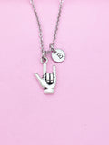 Silver I Love You Hand ASL Sign Language Charm Necklace Valentine Gifts Ideas Personalized Customized Made to Order, BN2285