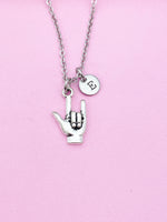 Silver I Love You Hand ASL Sign Language Charm Necklace Valentine Gifts Ideas Personalized Customized Made to Order, BN2285