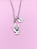 Silver I Love You Hand ASL Sign Language Charm Necklace Valentine Gifts Ideas Personalized Customized Made to Order, BN2285