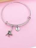 Silver Orangutan Charm Bracelet, Initial Bangle, Zookeeper Gift