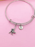 Silver Orangutan Charm Bracelet, Initial Bangle, Zookeeper Gift