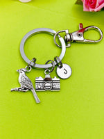 Silver Cardinal Brid and Camera Charm Keychain Everyday Gift Idea Personalized Customized Made to Order Jewelry, BN1022