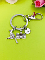 Silver Cardinal Brid and Camera Charm Keychain Everyday Gift Idea Personalized Customized Made to Order Jewelry, BN1022