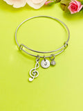 Silver Treble Clef Music Note Charm Bracelet Everyday Gifts Ideas Personalized Customized Made to Order Jewelry, AN1706