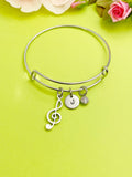Silver Treble Clef Music Note Charm Bracelet Everyday Gifts Ideas Personalized Customized Made to Order Jewelry, AN1706