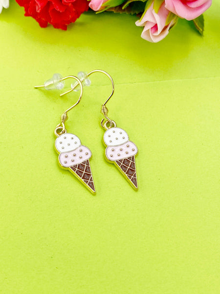 Gold Ice Cream Cone Charm Earrings Everyday Gifts Ideas Personalized Customized Made to Order Jewelry, AN3996