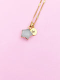 Gold Natural White Jade Star Necklace Gemstone Jewelry Birthday Gifts Ideas Personalized Customized Made to Order, AN5330