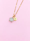 Gold Natural White Jade Star Necklace Gemstone Jewelry Birthday Gifts Ideas Personalized Customized Made to Order, AN5330