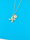 Gold Pinwheel Windmill Charm Necklace Everyday Gift Ideas, Personalized Customized Monogram Made to Order Jewelry, AN5171