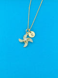 Gold Pinwheel Windmill Charm Necklace Everyday Gift Ideas, Personalized Customized Monogram Made to Order Jewelry, AN5171