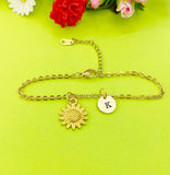 Sunflower Charm Gold Bracelet Wedding Gifts Ideas Personalized Customized Made to Order Jewelry, AN1573