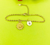 Sunflower Charm Gold Bracelet Wedding Gifts Ideas Personalized Customized Made to Order Jewelry, AN1573