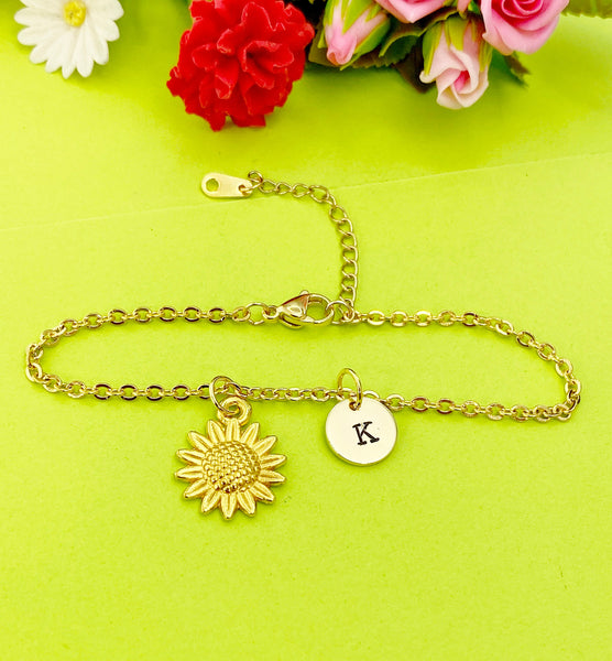Sunflower Charm Gold Bracelet Wedding Gifts Ideas Personalized Customized Made to Order Jewelry, AN1573