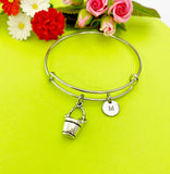 Silver Water Bucket Charm Bracelet Everyday Gifts Ideas Personalized Customized Monogram Made to Order Jewelry, AN1116