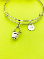 Silver Water Bucket Charm Bracelet Everyday Gifts Ideas Personalized Customized Monogram Made to Order Jewelry, AN1116