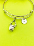 Silver Water Bucket Charm Bracelet Everyday Gifts Ideas Personalized Customized Monogram Made to Order Jewelry, AN1116