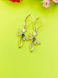 Gold Dragonfly with Flower Charm Earrings, N4172
