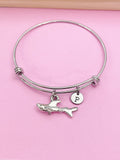 Silver Shark Charm Bangle Bracelet, Personalized Initial