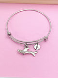 Silver Shark Charm Bangle Bracelet, Personalized Initial