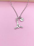 Silver Hockey Stick Initial Necklace, Personalized Hockey Gift