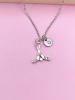 Silver Hockey Stick Charm Necklace Winter Sport Hockey Player Gift Ideas Personalized Customized Made to Order, AN156