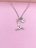 Silver Hockey Stick Charm Necklace Winter Sport Hockey Player Gift Ideas Personalized Customized Made to Order, AN156