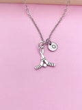 Silver Hockey Stick Initial Necklace, Personalized Hockey Gift