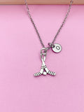 Silver Hockey Stick Initial Necklace, Personalized Hockey Gift