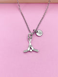 Silver Hockey Stick Initial Necklace, Personalized Hockey Gift