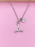 Silver Hockey Stick Charm Necklace Winter Sport Hockey Player Gift Ideas Personalized Customized Made to Order, AN156