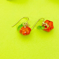 Gold Pumpkin and Leaf Charm Earrings Fall Gifts Ideas Personalized Customized Made to Order Jewelry, N5466
