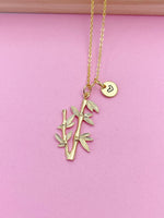 Gold Bamboo Charm Necklace Longevity Luck Gifts Idea Personalized Customized Made to Order, N2188