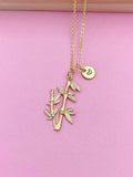 Gold Bamboo Charm Necklace Longevity Luck Gifts Idea Personalized Customized Made to Order, N2188